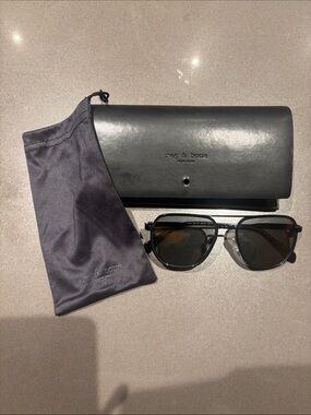 rag & bone Black Sunglasses Case with Black Soft Pouch and Sunglasses